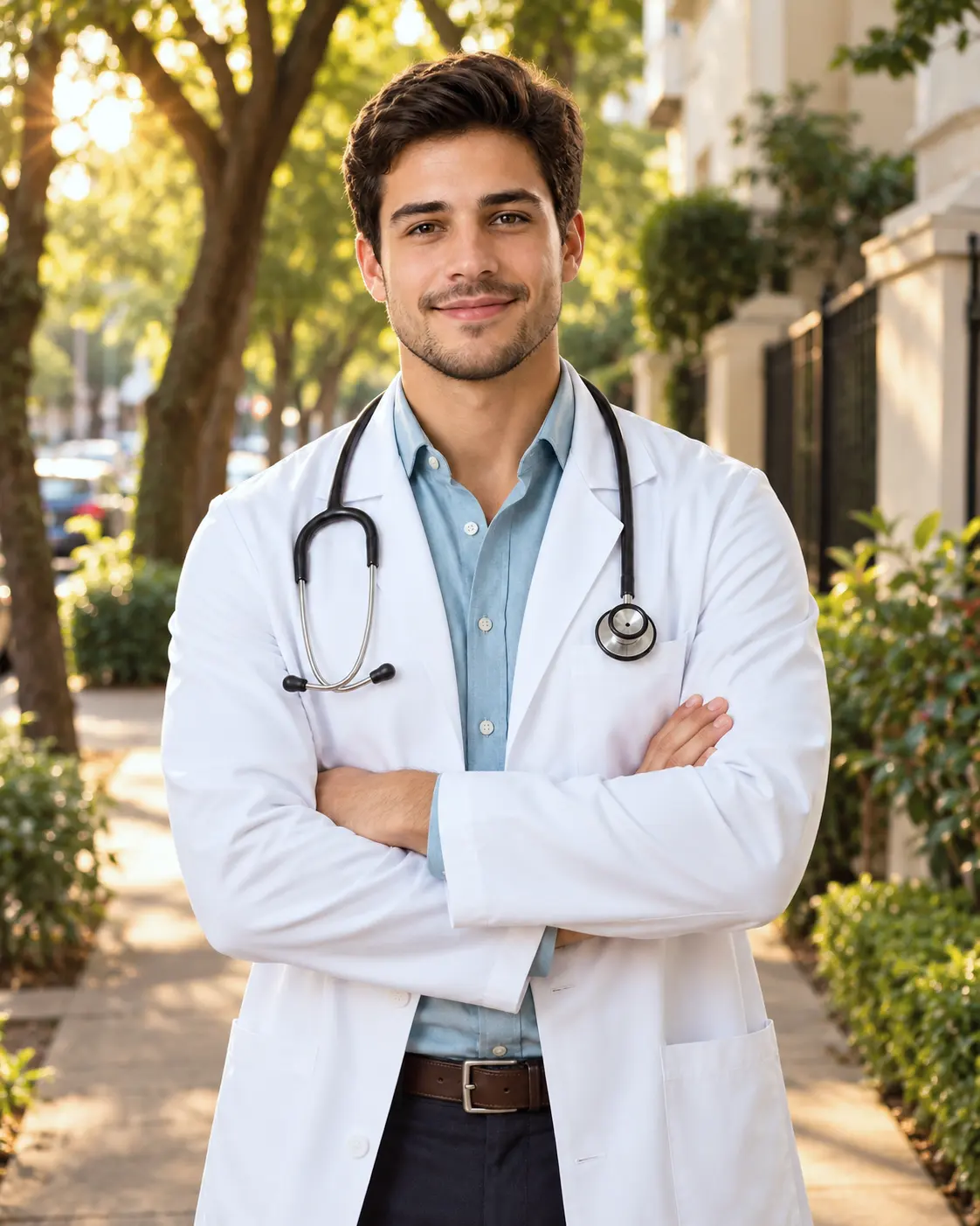 Dr. Felipe Jacometti numa rua arborizada de Vila Mariana